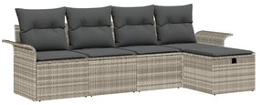vidaXL Σετ Καναπέ Κήπου με μαξιλάρι 5 pcs Ανοιχτό γκρι Πολυ ράταν