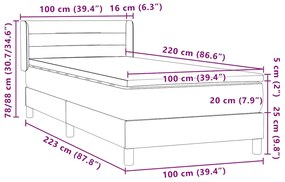 Box Spring κρεβάτι με στρώμα σκούρο μπλε 100x220 cm Βελούδινο - Μπλε