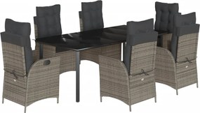 vidaXL Σετ Τραπεζαρίας Κήπου 7 τεμ. Γκρι Συνθ. Ρατάν με Μαξιλάρια