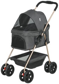 Καρότσι κατοικίδιου PawHut 3-σε-1, αναδιπλούμενο καρότσι σκύλου με 4 τροχούς και αφαιρούμενη κουκούλα για σκύλους και γάτες, Γκρι