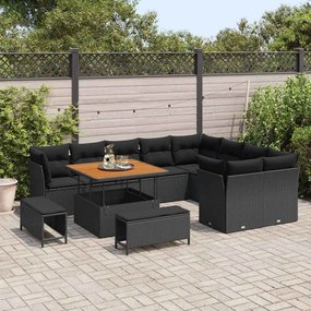 vidaXL Σετ Καναπέ Κήπου 12 pcs Μαύρο συνθετικό ρατάν