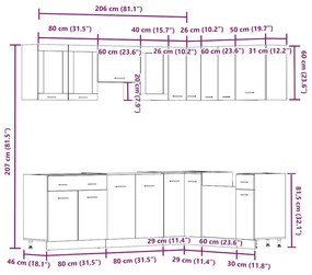 11 τεμαχίων Υπουργικό Συμβούλιο Κουζίνας Set Παλαιωμένο ξύλο - Καφέ