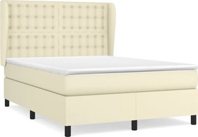 vidaXL Κρεβάτι Boxspring με Στρώμα Κρεμ 140x190εκ. από Συνθετικό Δέρμα