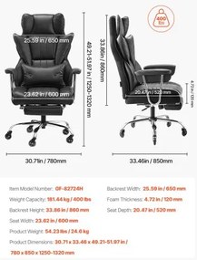 VEVOR Executive Office Chair High Back Chair Footrest &amp; Removable Armrests Black