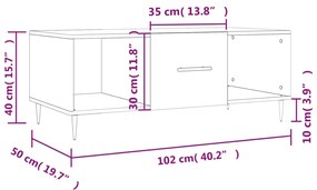 Τραπεζάκι Σαλονιού Γκρι Sonoma 102x50x40 εκ. Επεξεργασμένο Ξύλο - Γκρι