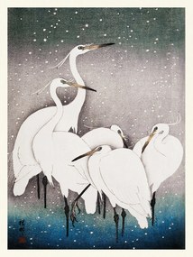 Εκτύπωση έργου τέχνης Group of Egrets (Japandi Vintage) - Ohara Koson, (30 x 40 cm)