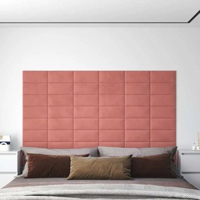 vidaXL Πάνελ Τοίχου 12 τεμ. Ροζ 30 x 15 εκ. 0,54 μ² Βελούδινα
