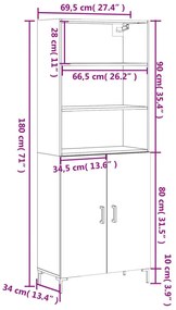 Ντουλάπι Καφέ Δρυς 69,5 x 34 x 180 εκ. από Επεξεργασμένο Ξύλο - Καφέ