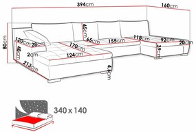 Γωνιακός Καναπές Comfivo 106, Λειτουργία ύπνου, Αποθηκευτικός χώρος, 394x213x80cm, 164 kg, Πόδια: Πλαστική ύλη | Epipla1.gr
