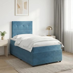 vidaXL Κρεβάτι box spring με στρώμα Μπλε 120 x 200 cm Βελούδο