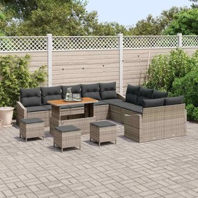 vidaXL Σετ Καναπέ Κήπου με μαξιλάρι 13 pcs Γκρι Πολυ ράταν