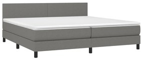 vidaXL Κρεβάτι Boxspring με Στρώμα & LED Σκ.Γκρι 200x200εκ. Υφασμάτινο