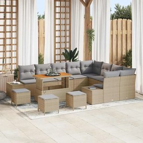 vidaXL Σετ Καναπέ Κήπου με μαξιλάρι 13 pcs Μπεζ Πολυ ράταν