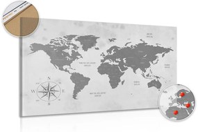 Εικόνα στο φελλό ενός αξιοπρεπούς παγκόσμιου χάρτη σε ασπρόμαυρο - 120x80  color mix
