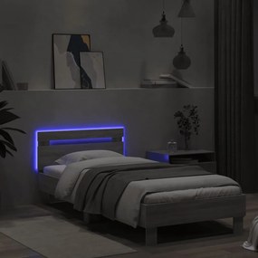 vidaXL Πλαίσιο Κρεβατιού με Κεφαλάρι και LED Γκρι sonoma 90 x 200 εκ.