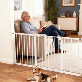 Φράγμα σκύλου, επεκτάσιμο, στερέωση με σφιγκτήρα, μεταλλικό, 136x76 cm, λευκό