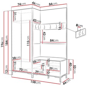 Σετ διαδρόμου Hartford F100, 196x158x44cm, 85 kg, Άσπρο, Οικολογικό δέρμα, Πλαστικοποιημένη μοριοσανίδα, Τοίχου, Εντοιχισμένη | Epipla1.gr