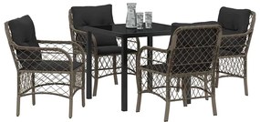 vidaXL Σέτ φαγητού για κήπο με μαξιλάρι 5 pcs Γκρι Πολυ ράταν