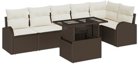 vidaXL Σετ καναπέ κήπου 7 τεμαχίων με μαξιλάρια Καφέ Πολυ Ρατάν