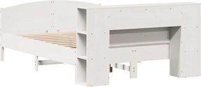 vidaXL Κρεβάτι Βιβλιοθήκη Χωρίς Στρώμα Λευκό 135x190 εκ Μασίφ Πεύκο