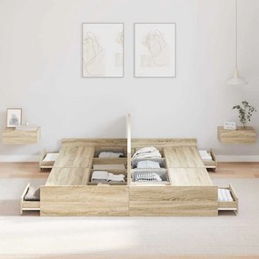 vidaXL Κρεβάτι με αποθηκευτικό χώρο Sonoma Δρυς 135 x 190 cm