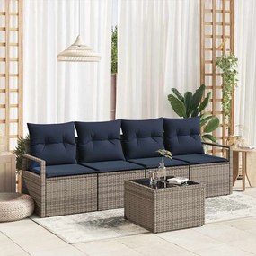 vidaXL Σετ Καναπέ 5 pcs Γκρι και Μπλε συνθετικό ρατάν