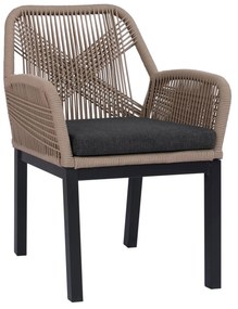 Καρέκλα - Πολυθρόνα HOWARD C5543.12 Ανθρακί Αλουμινίου με Μπέζ Σχοινί και Ανθρακί Μαξιλάρι 56x62x83,5Υεκ. 4αδα 56x62x83.5 εκ.