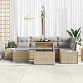 vidaXL Σέτ φαγητού για κήπο με μαξιλάρι 7 pcs Μπεζ και Γκρι