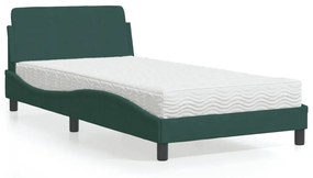 Κρεβάτι με Στρώμα Σκούρο Πράσινο 100x200εκ. Βελούδινο - Πράσινο