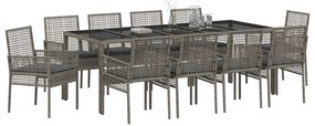 vidaXL Σετ τραπεζαρίας κήπου 11 τεμαχίων με μαξιλάρια Γκρι Πολυ Ράταν