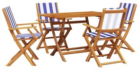 vidaXL Σετ Τραπεζαρίας Κήπου 5 τεμ. Μπλε/Λευκό Συνθ. Ρατάν/Μασίφ Ξύλο