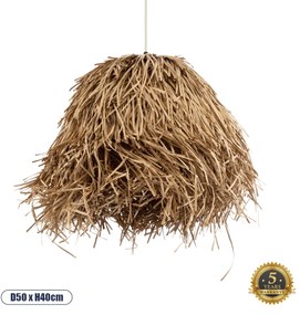 02157 GloboStar® GUADELOUPE 02157 Boho Κρεμαστό Φωτιστικό Πλέγμα Μονόφωτο 1 x E27 IP20 Μπεζ Ράφια - Μ50 x Π50 x Υ40cm