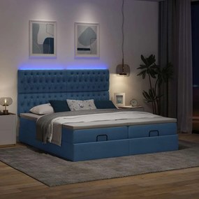 vidaXL Οθωμανικό κρεβάτι με στρώματα &amp; LEDs Μπλε 180x200cm ύφασμα