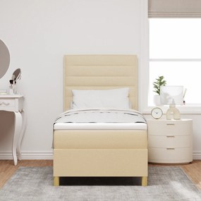 vidaXL Box Spring Κρεβάτι με Στρώμα & LED Κρεμ 100x200 εκ. Ύφασμα