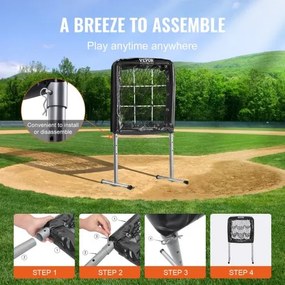 VEVOR 9 Hole Baseball Net, 28&quot;x27&quot; Softball Baseball Training Equipment for Hitting Pitching Practice, Heavy Duty Height Adjustable Trainer Aid with Strike Zone &amp; 4 Ground Stakes, for Youth Adults