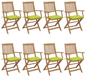 Καρέκλες Κήπου Πτυσσόμενες 8 τεμ Μασίφ Ξύλο Ακακίας &amp; Μαξιλάρια - Πράσινο