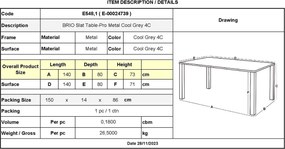 BRIO Flat Τραπέζι-Pro Κήπου - Βεράντας, Μέταλλο Βαφή Cool Grey 4C   1τμχ
