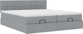 vidaXL Οθωμανικό κρεβάτι με στρώματα &amp; LEDs Ανοιχτό γκρι ύφασμα
