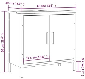 Ντουλάπι Νιπτήρα Μπάνιου Γκρι Sonoma 60x30x60 εκ. Επεξ. Ξύλο - Γκρι