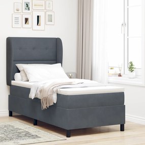 vidaXL Κρεβάτι Box Spring με Στρώμα Σκούρο Γκρι 90x190 εκ. Βελούδο