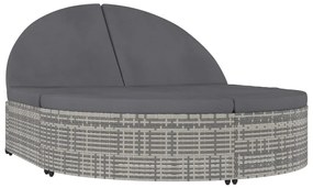 vidaXL Ξαπλώστρα 2 Ατόμων Γκρι από Συνθετικό Ρατάν με Μαξιλάρια