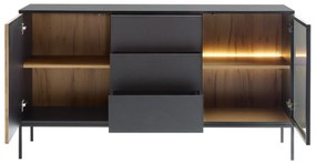 Βιτρίνα Lima H104, Μαύρο, Wotan δρυς, Με πόρτες, Με συρτάρια, Ο αριθμός των θυρών: 2, Αριθμός συρταριών: 3, 83x154x39cm, 52 kg | Epipla1.gr