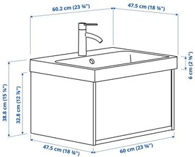 ANGSJON/BACKSJON βάση νιπτήρα με συρτάρι/νιπτήρα/μπαταρία, 60x48x39 cm 895.140.20