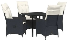 vidaXL Σέτ φαγητού για κήπο με μαξιλάρι 5 pcs Μαύρο Πολυ ράταν