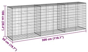 Συρματοκιβώτιο με Κάλυμμα 300x50x100εκ. από Γαλβανισμένο Χάλυβα - Ασήμι