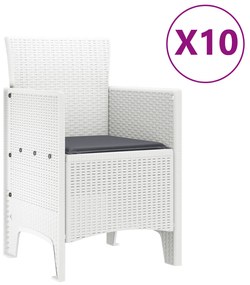 vidaXL Σετ Τραπεζαρίας Κήπου 11 Τεμαχίων με Μαξιλάρια Λευκό Πολυρατάν
