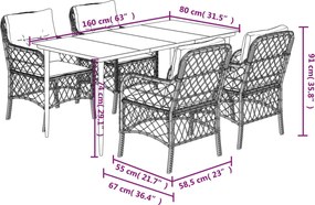 vidaXL Σετ Τραπεζαρίας Κήπου 5 τεμ. Γκρι Συνθ. Ρατάν με Μαξιλάρια