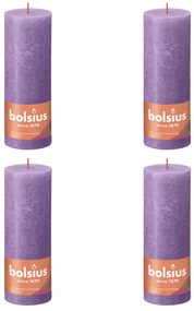 Bolsius Κεριά Κύλινδρος Ρουστίκ Shine 4 τεμ. Φωτ. Βιολετί 190 x 68 χιλ
