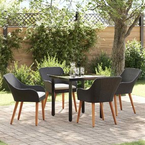 vidaXL Σέτ φαγητού για κήπο με μαξιλάρι 5 pcs Μαύρο συνθετικό ρατάν