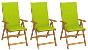 3064100 vidaXL Καρέκλες Κήπου Πτυσσόμενες 3 τεμ. από Ξύλο Ακακίας με Μαξιλάρια Πράσινο, 1 Τεμάχιο